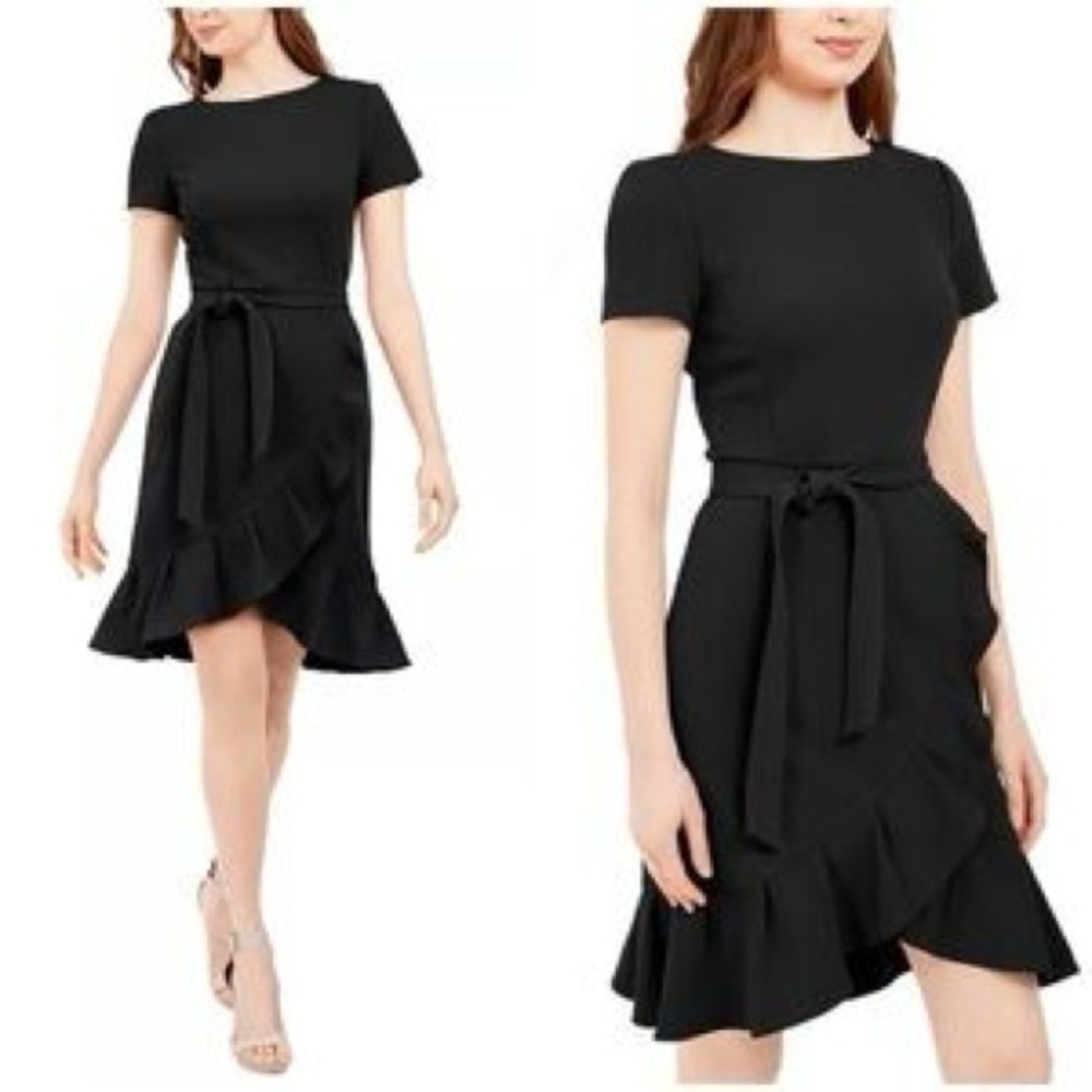 Calvin Klein Ruffled Tulip-Hem Crepe Dress Black Size 6